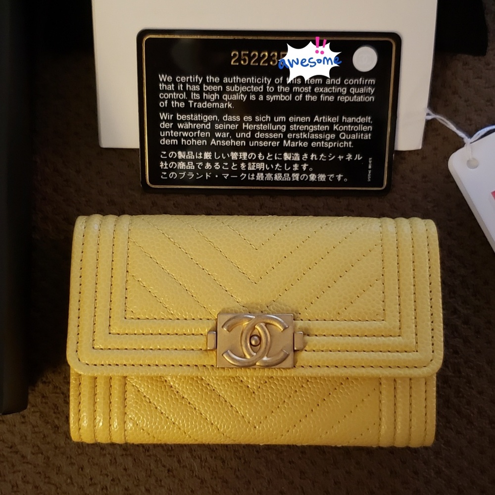 Authentic CHANEL 18C Boy Flap Card Holder